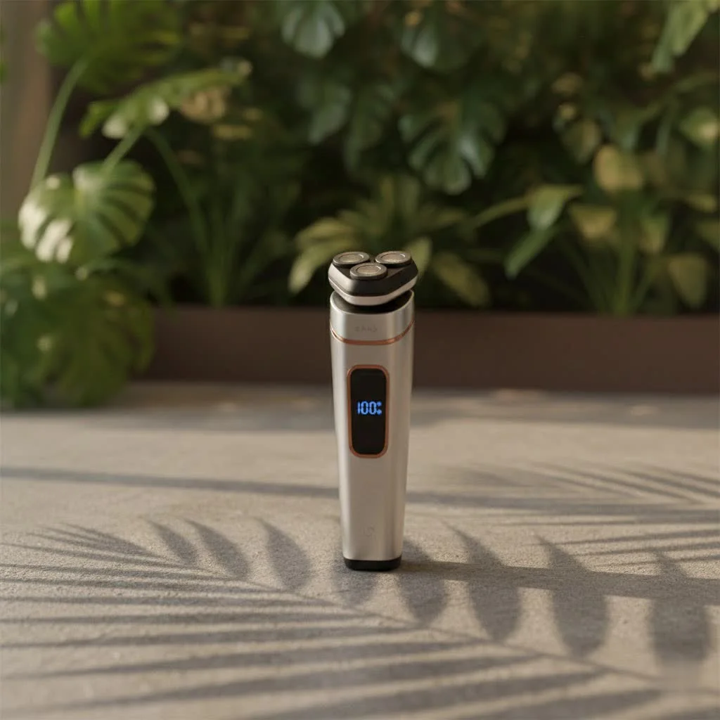 Man using an electric head shaver for a smooth, clean shave