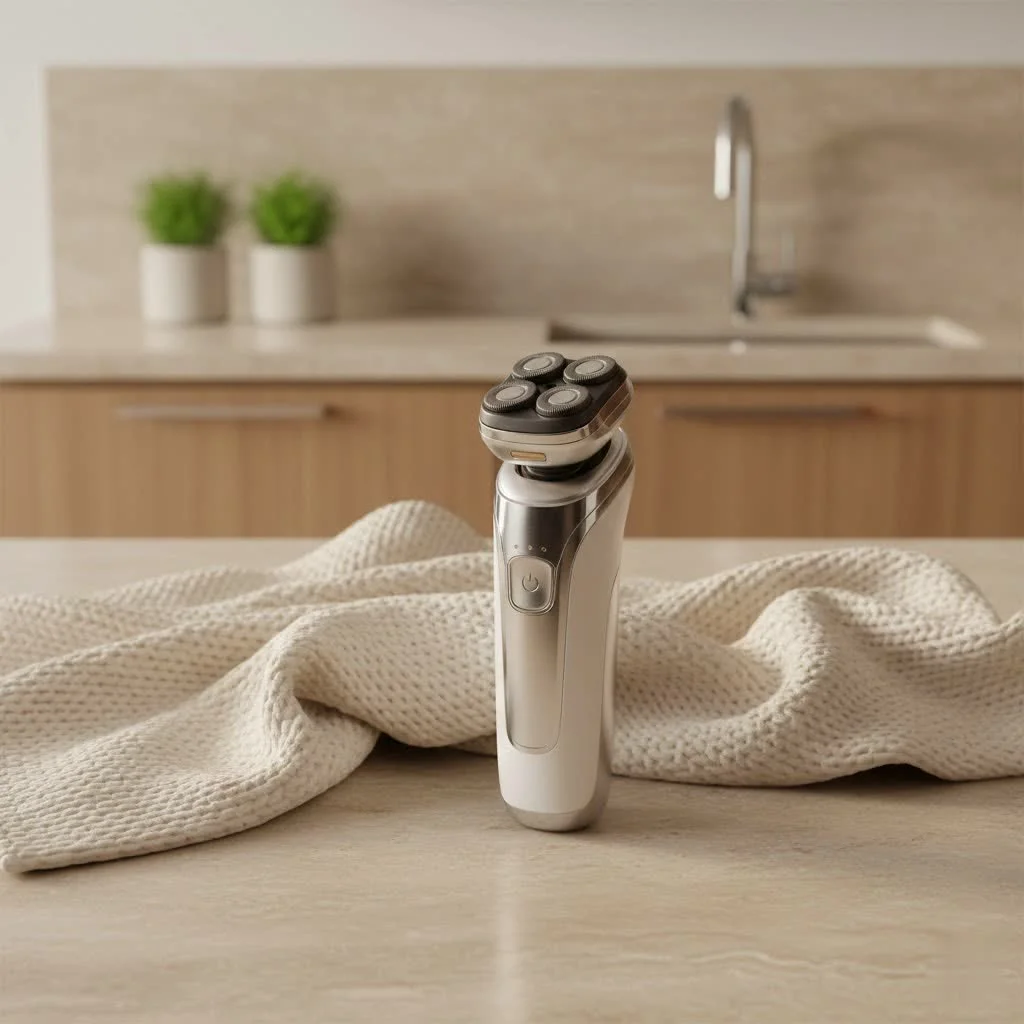 Man shaving with an electric shaver for a smooth finish